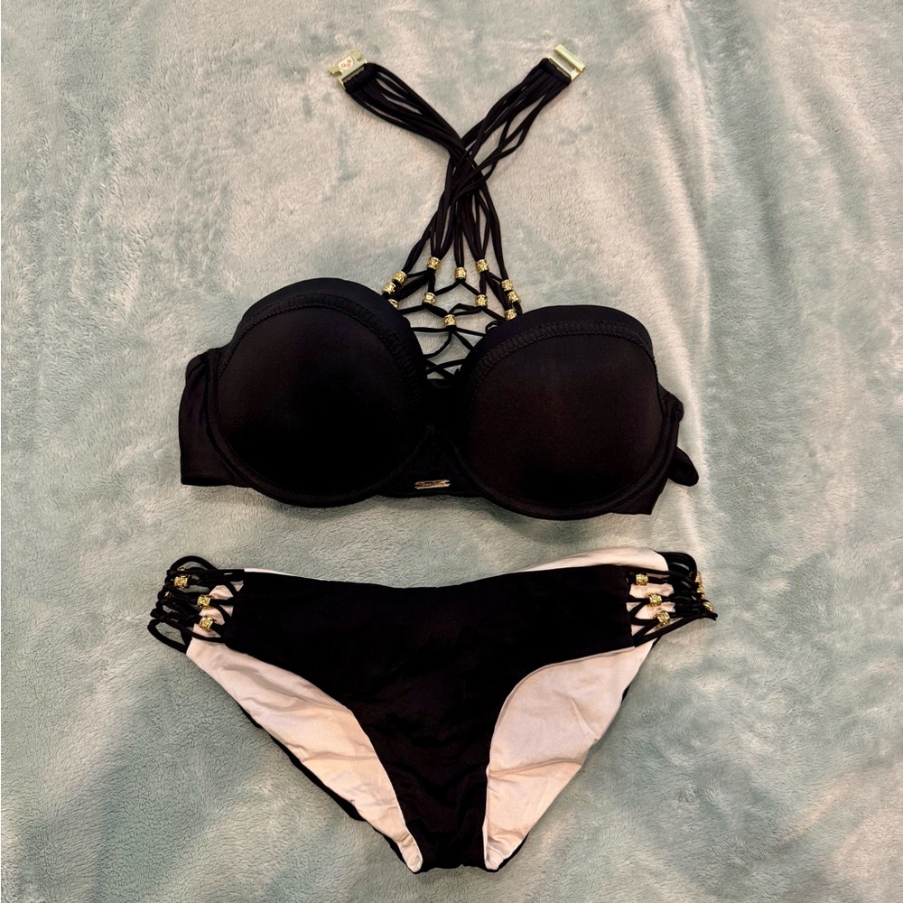 Beach Bunny Black Bikini with Metallic Accents
